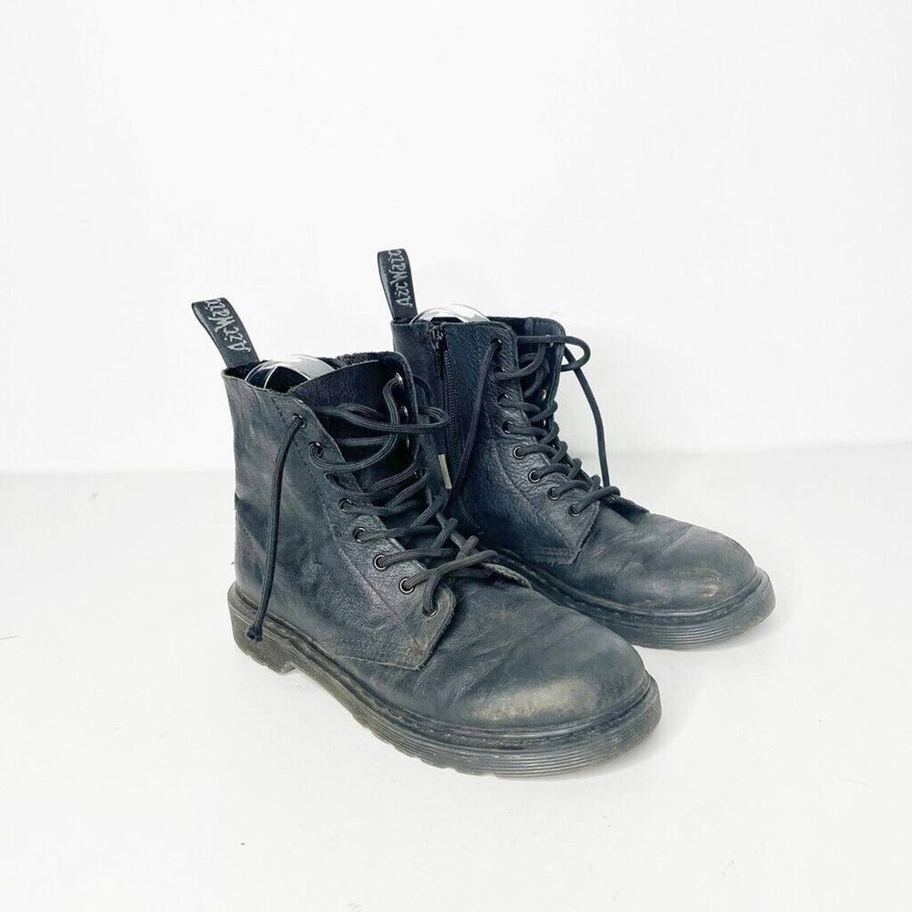 DR. MARTENS 1460 PASCAL LEATHER LACE UP BOOTS black virgina side zip WOMENS 5